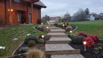 Heiby Wissembourg Haguenau Soultz sous forets - aménagements extérieurs pavage enrobé piscine plantation paysagiste escalier flottant